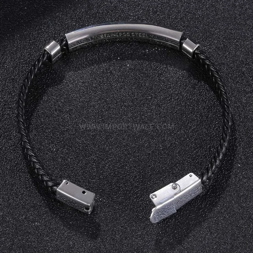 Woven Microfiber Leather Bangle With Plated Stainless Steel Clasp