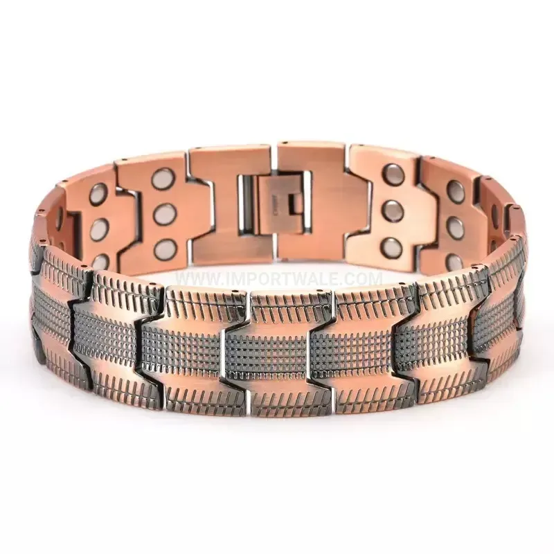Premium Men Vintage Pure Red Copper Wheel Pattern Magnetic Bracelet