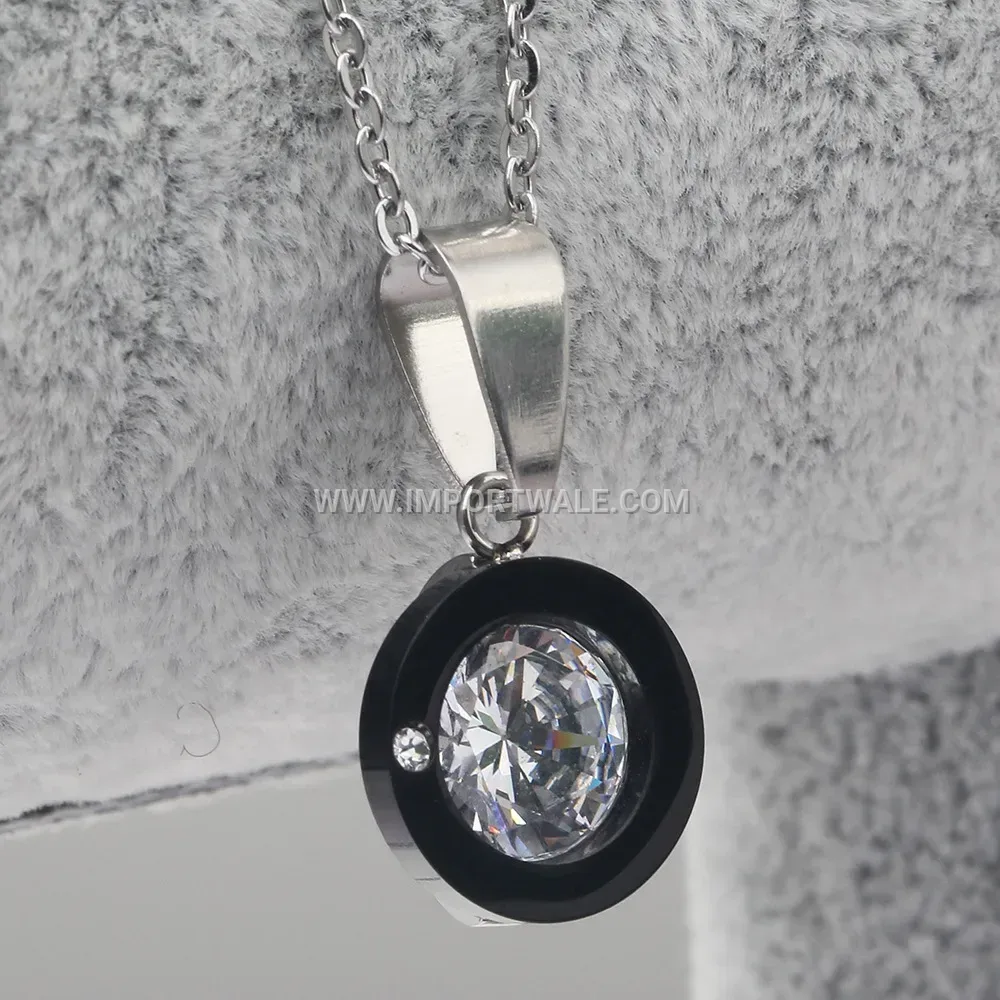 Three Dimensional Cubic Zirconia Heart Stainless Steel Pendant Necklace