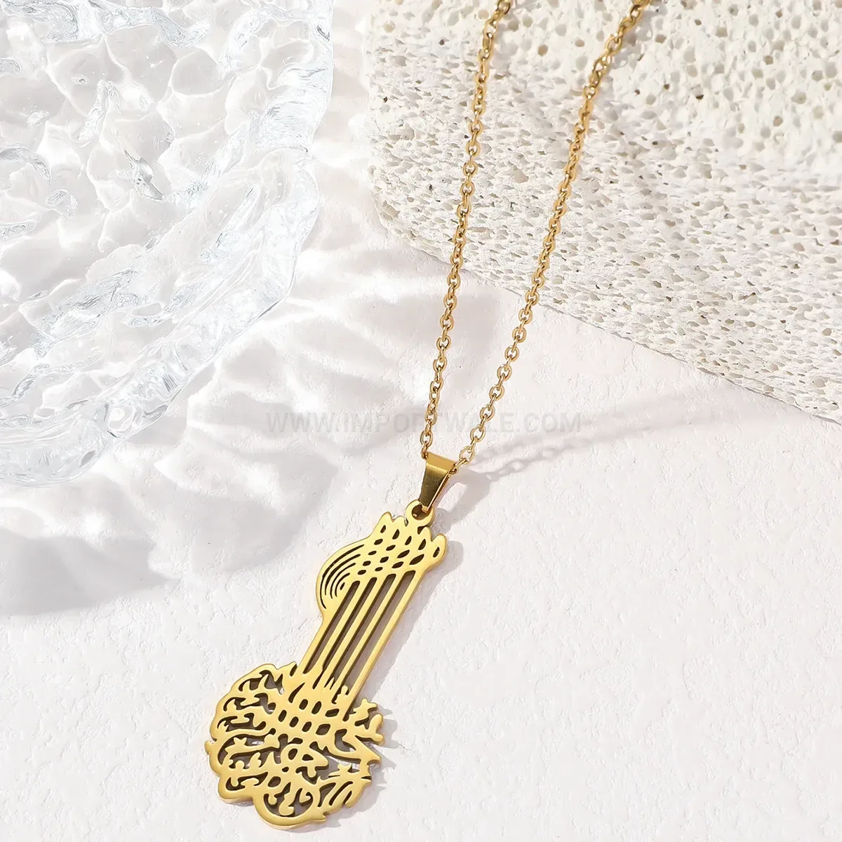 Premium Guitar Motif Arabic Calligraphy Stainless Steel Pendant Necklace