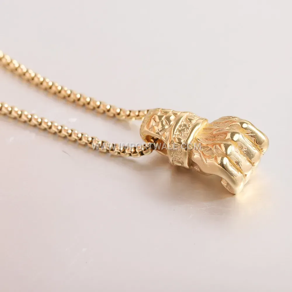Vintage Style Stainless Steel Fist Pendant Statement Necklace