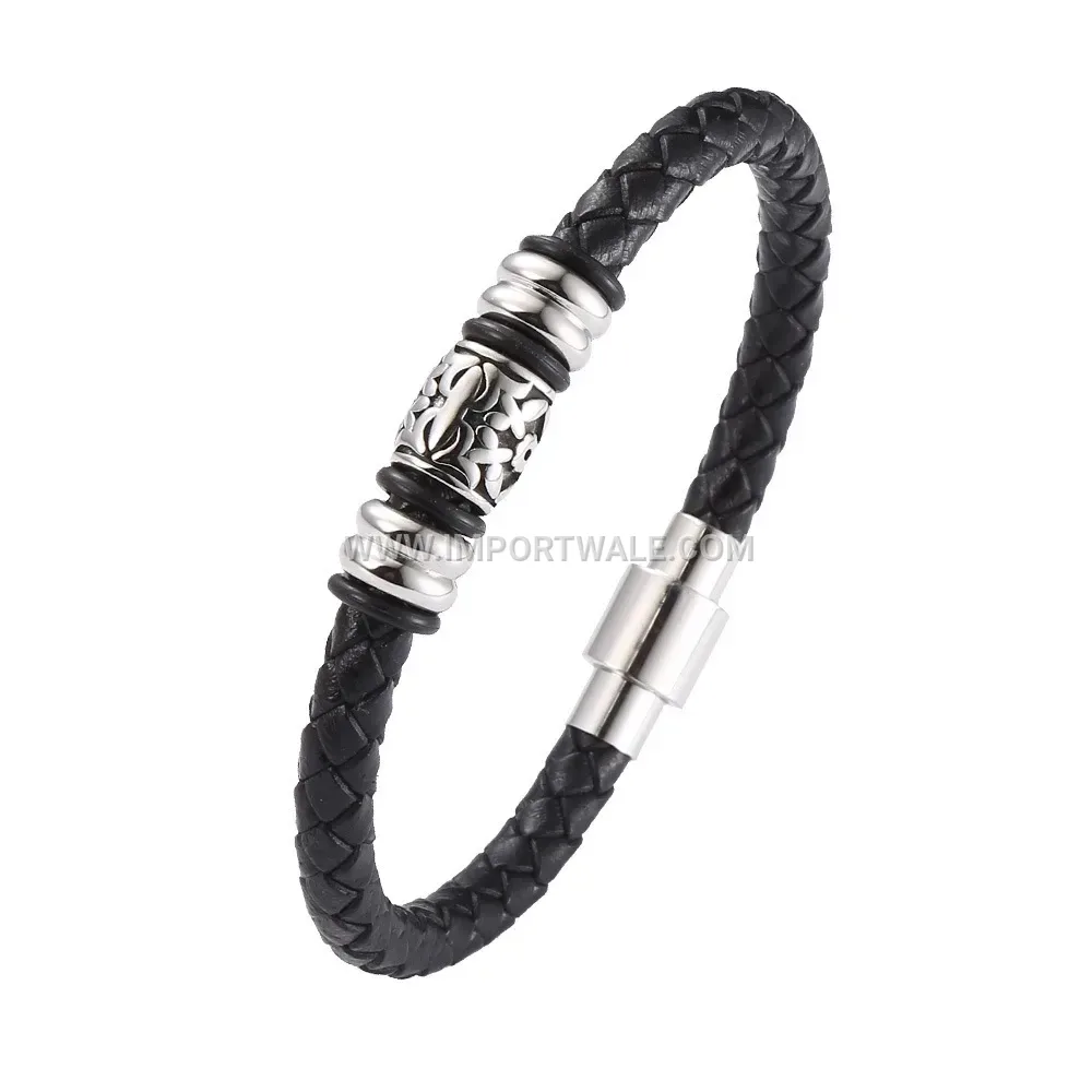 Woven Leather Band with Stainless Steel Magnetic Closure