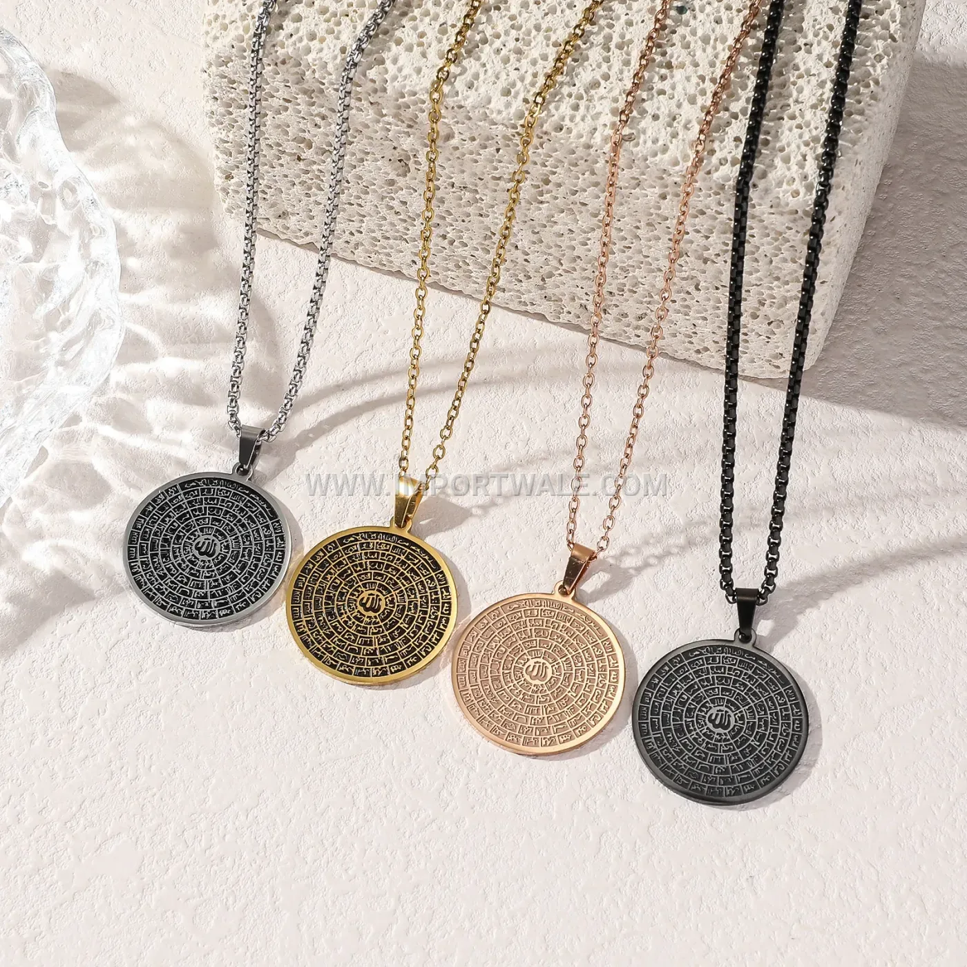 Stainless Steel 99 Names of Allah Islamic Pendant Necklace