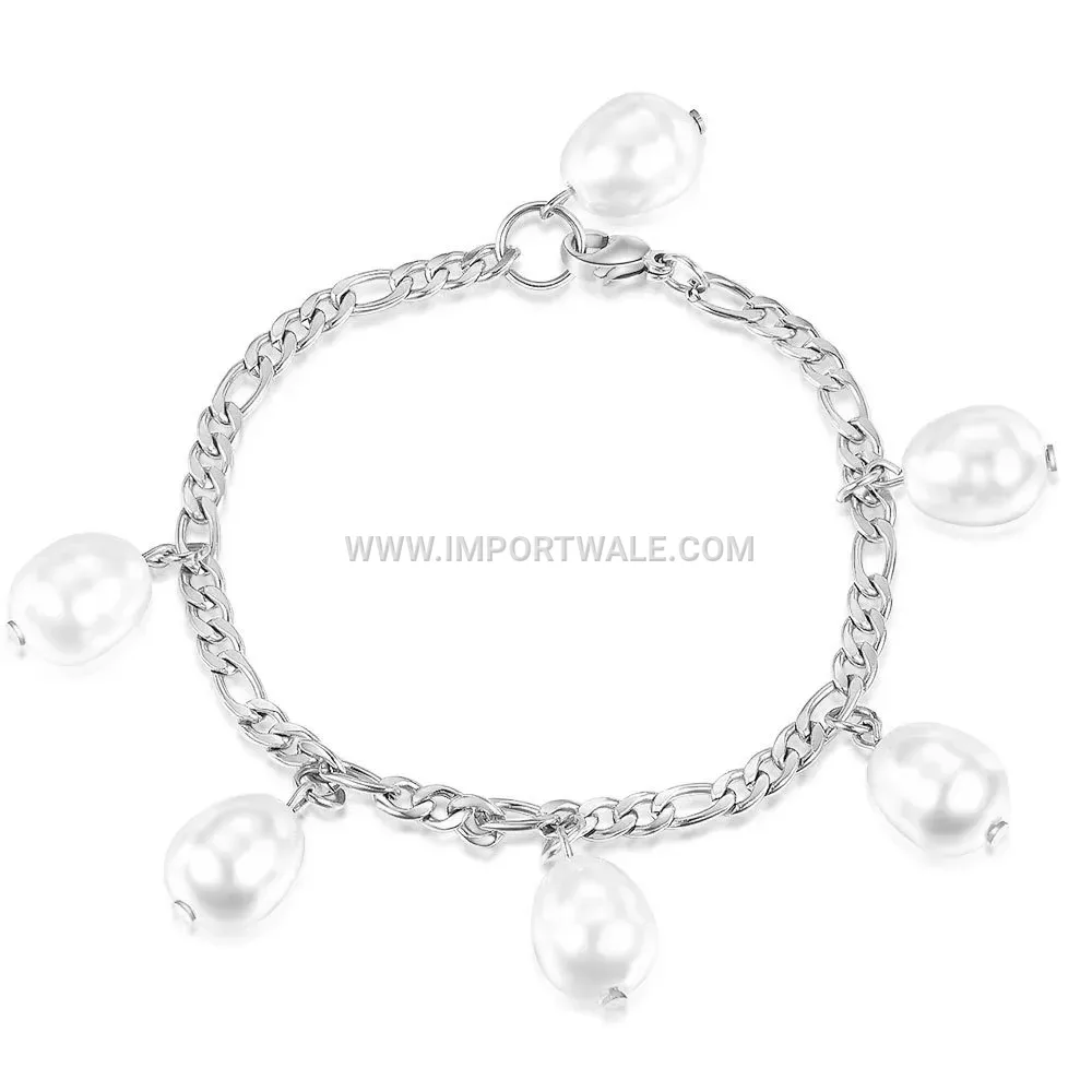 Imitation Pearl Figaro Chain Stainless Steel Bracelet