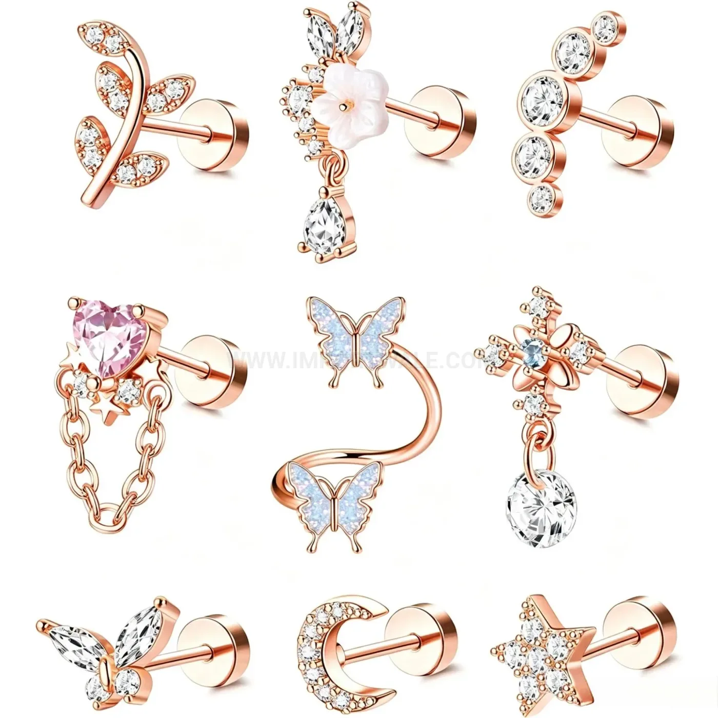 Modern Screw Back Stainless Steel Zircon Cartilage Piercing Studs
