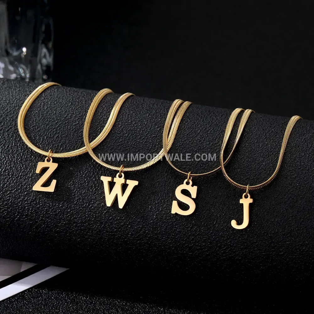 Personalized Stainless Steel Initial Letter Pendant Necklace with Link Chain