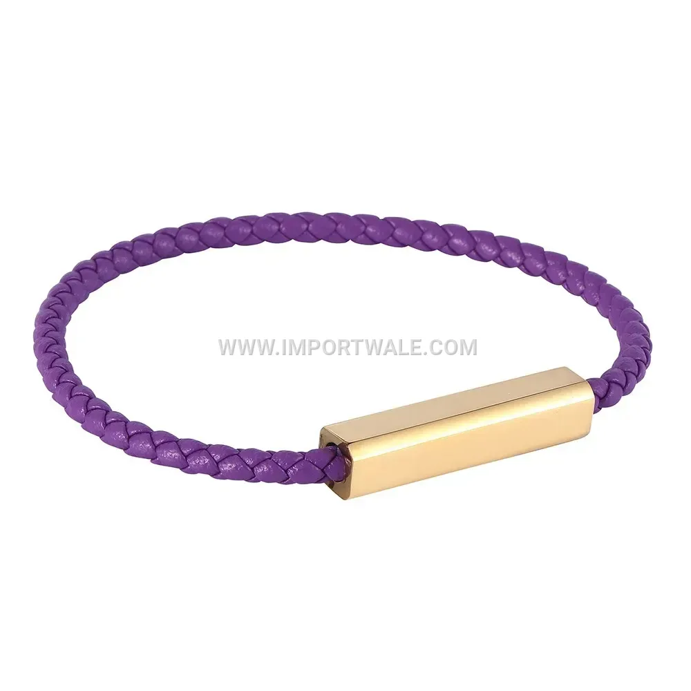 Slender Braided Leatherette Gold-Plated Steel Magnetic Clasp Wristband
