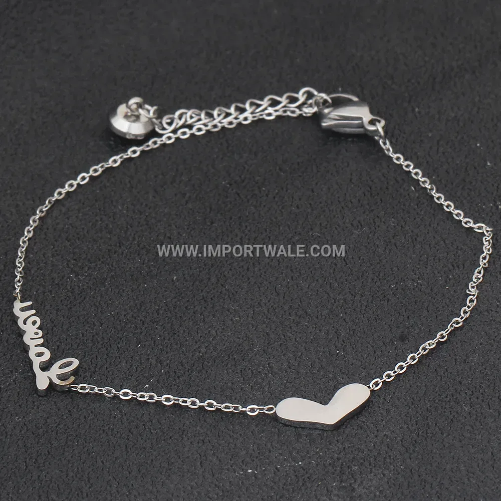 Stainless Steel Heart and Love Letter Charm Bracelet