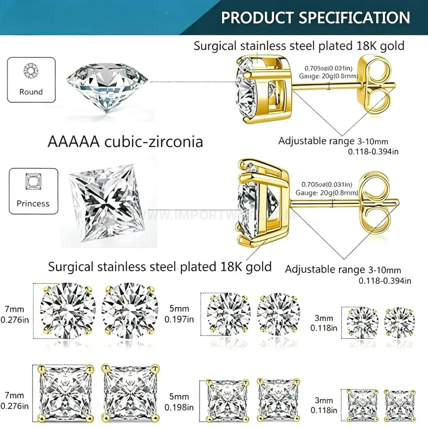 Chic Prong Set Zirconia Stainless Steel Piercing Stud Set