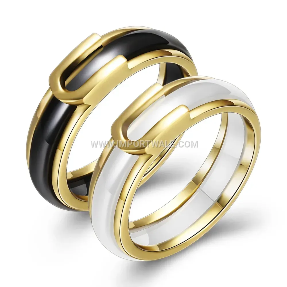 Buckle Accent Ceramic Band Ring with Copper Trim