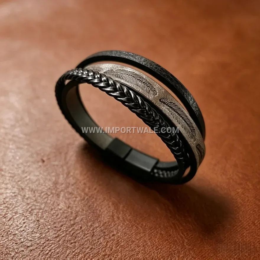 Vintage Feather Textured Multi-Layer Faux Leather Braided Bracelet