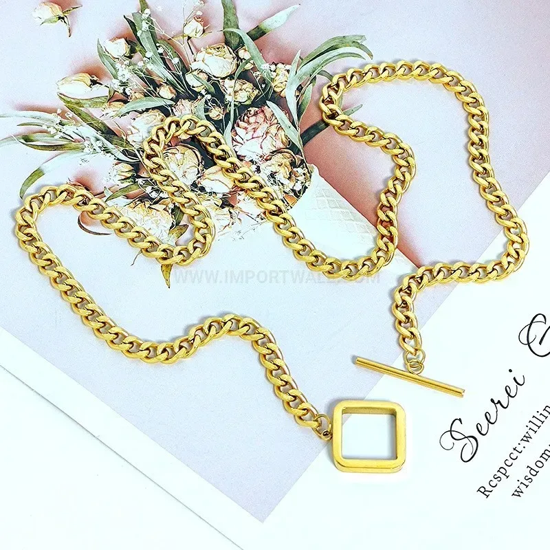 Chic Punk Gold Titanium Steel Toggle Clasp Choker Necklace