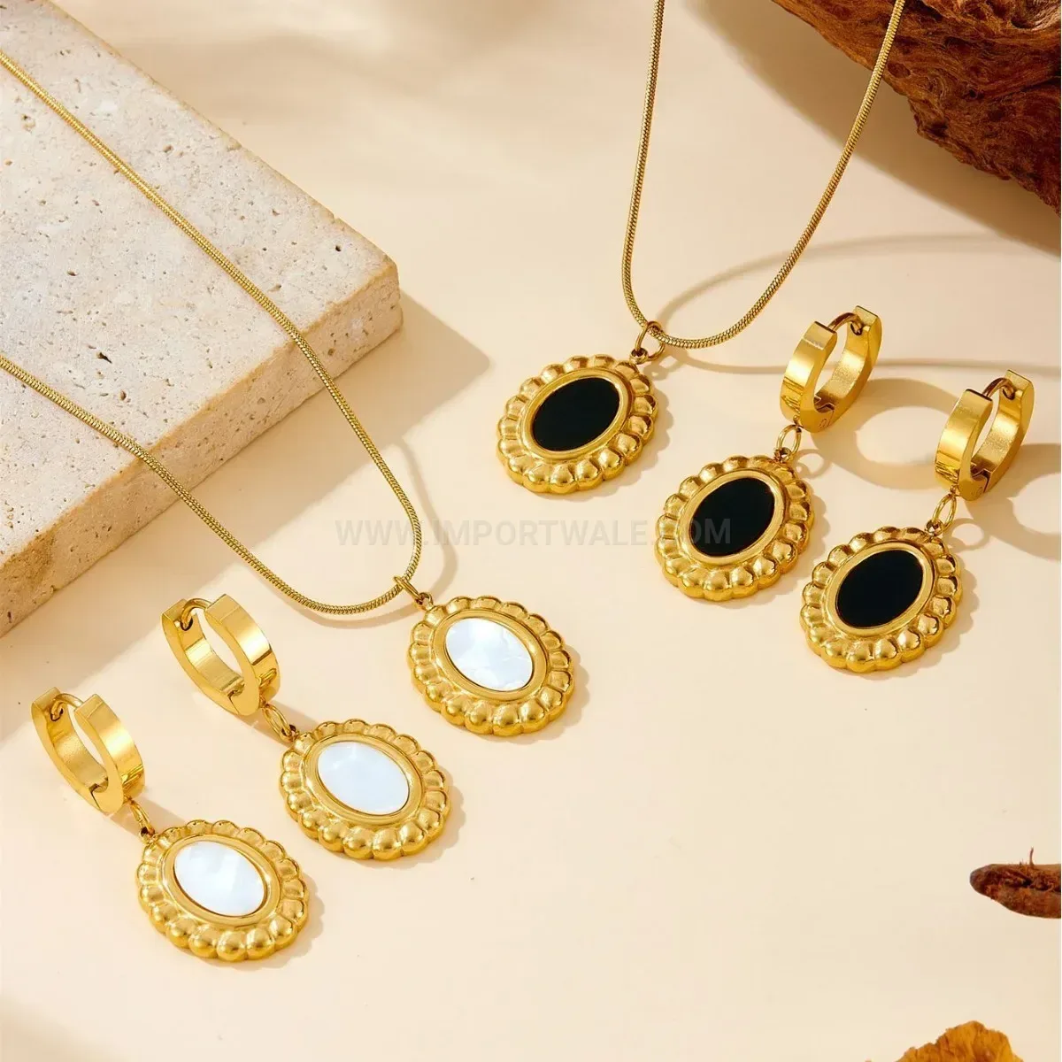 Modern Gold Titanium Steel Shell Pendant Necklace and Earring Set