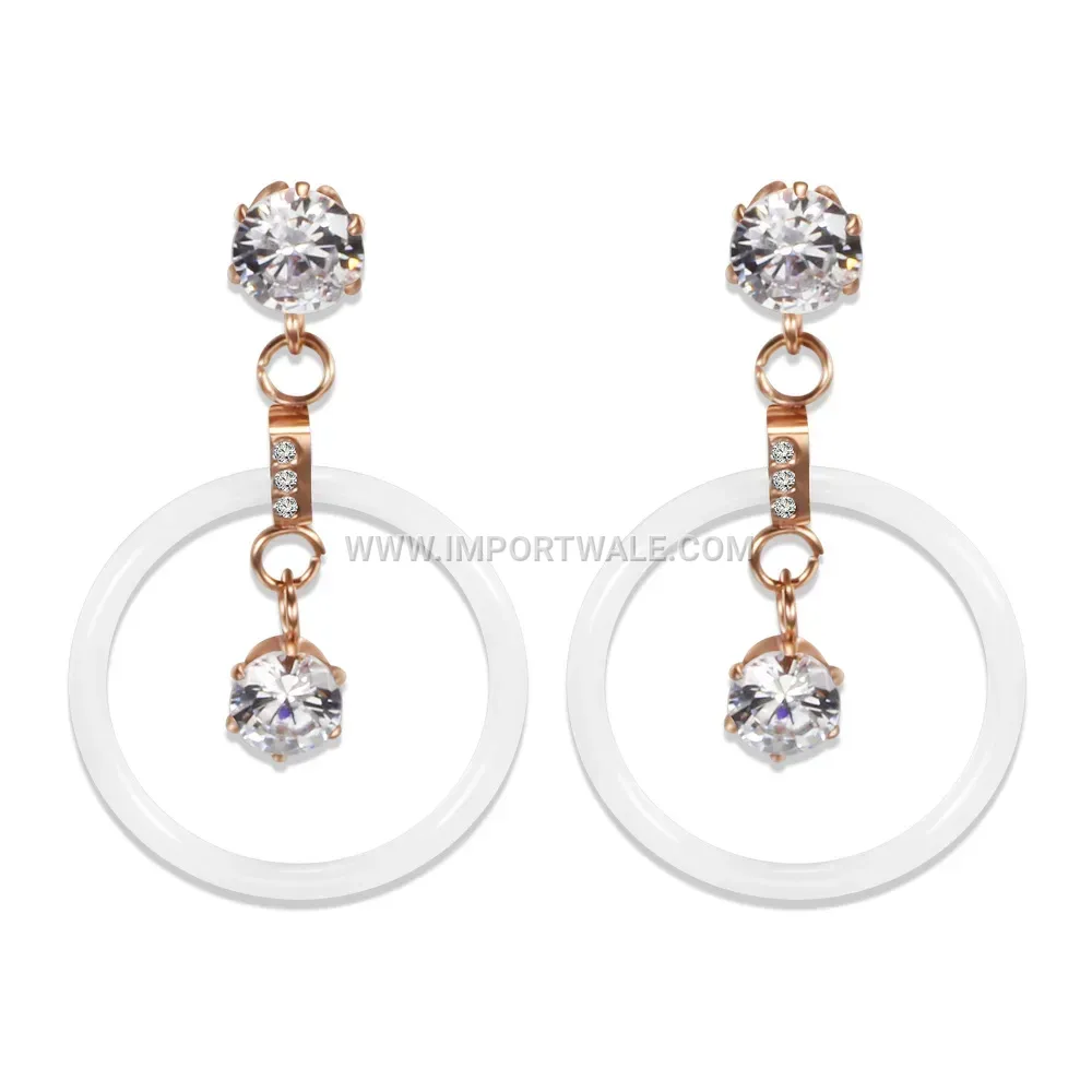 Sleek Hollow Circular Ceramic Drop Earrings Set With Zirconia
