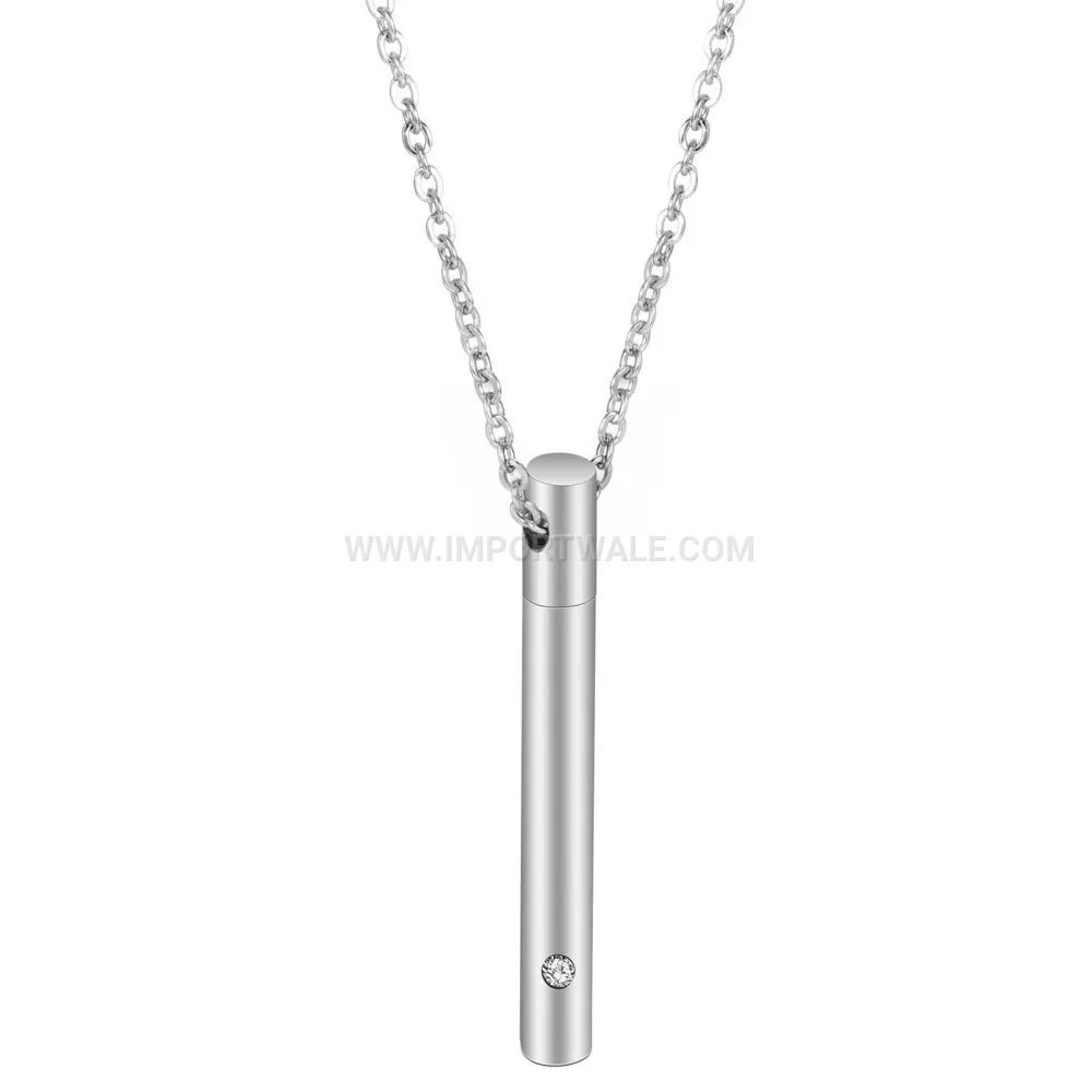 Bar Keepsake Cylinder Stainless Steel Pendant Necklace
