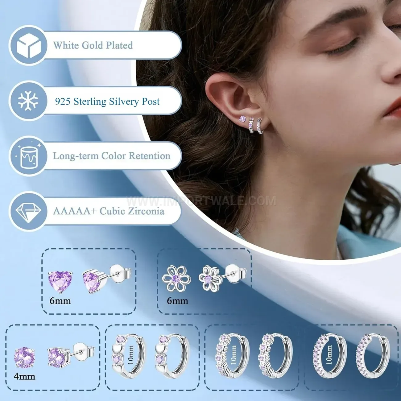 Trendy Stainless Steel Colorful Rhinestone Geometric Cartilage Earring Set