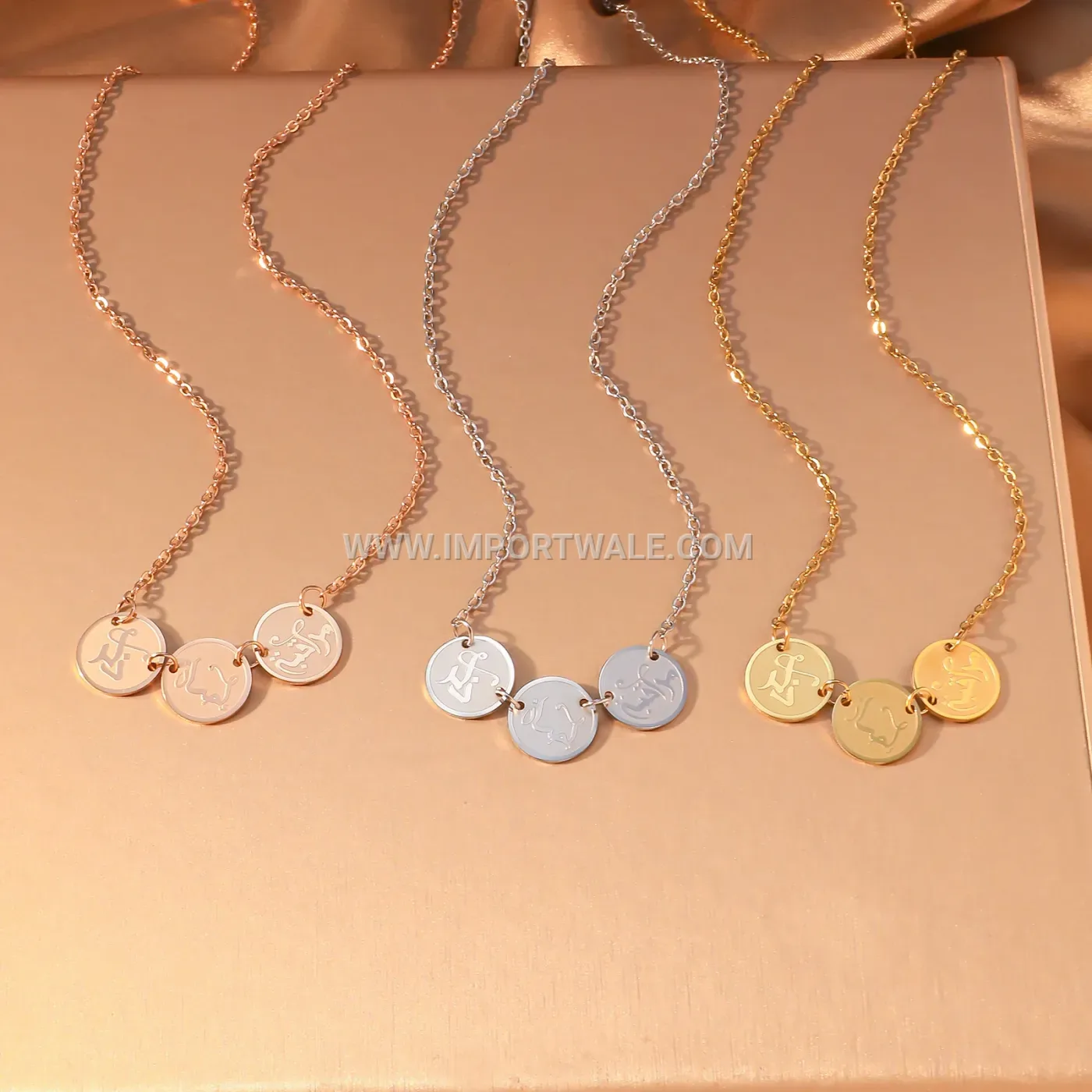 Stainless Steel Triple Disc Arabic Calligraphy Pendant Necklace