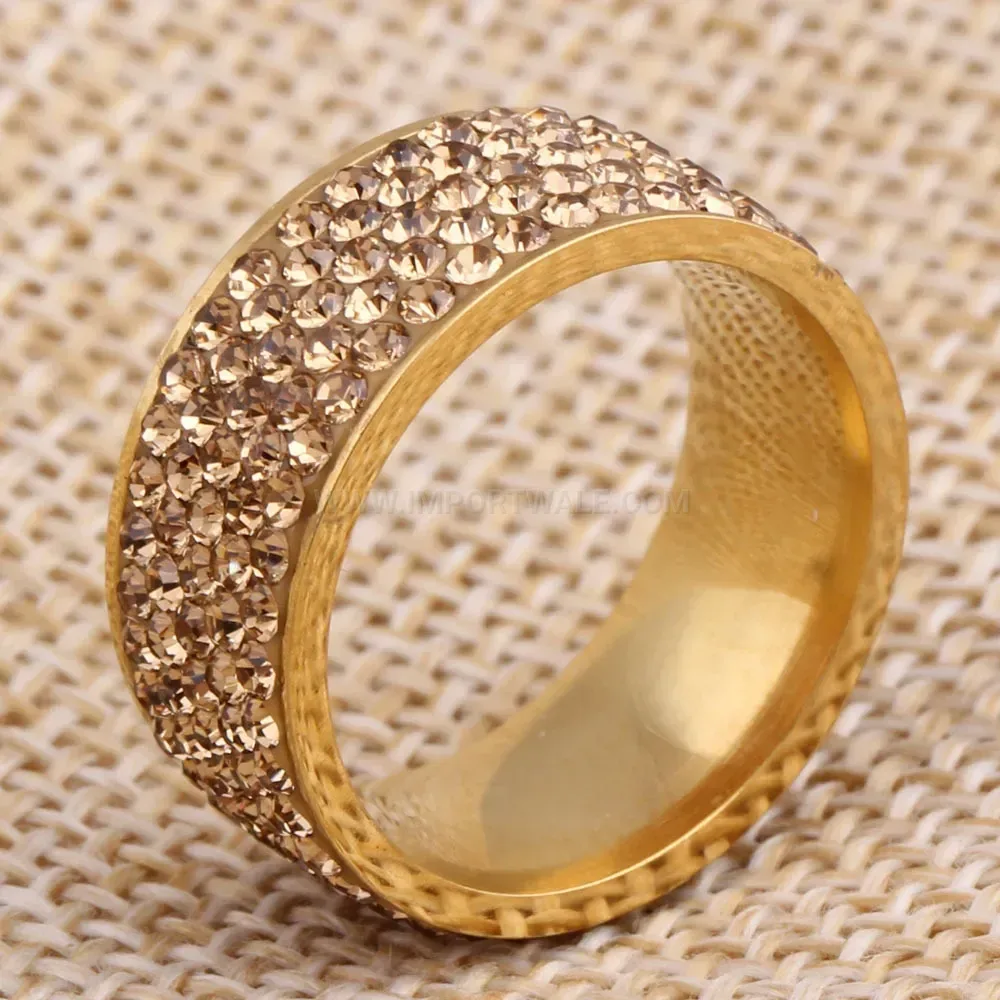 Five-Row Cubic Zirconia Gold Stainless Steel Band Ring