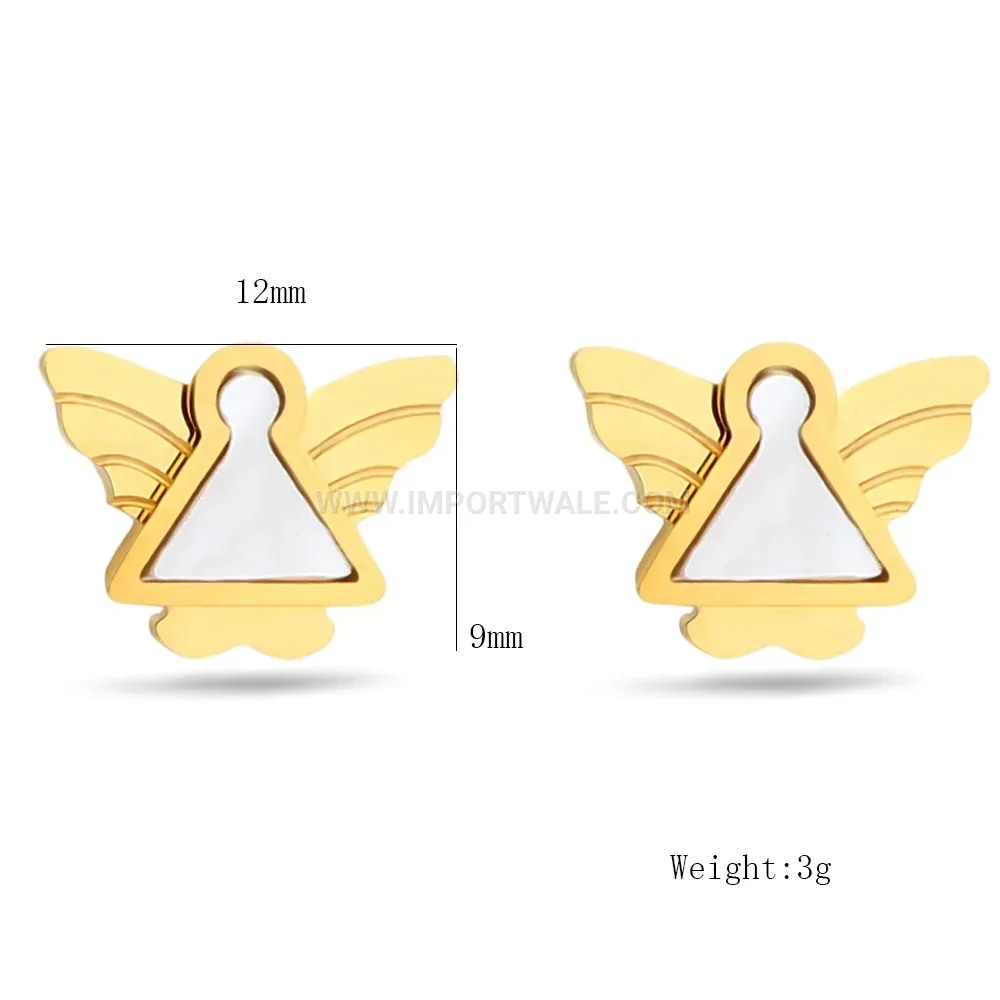 Gold Plated Stainless Steel Angel Stud Earrings with Shell Inlay