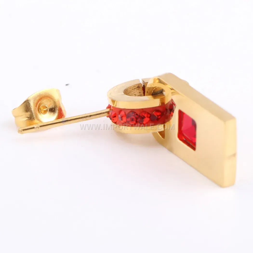 Geometric Rhinestone Square Lock Drop Stud Earrings