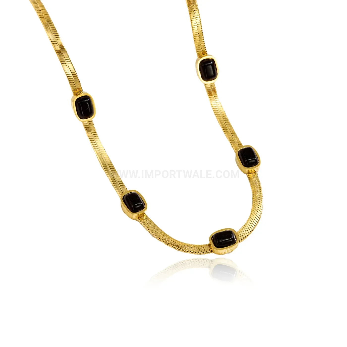 Classic Sleek Titanium Steel Snake Chain Necklace with Black Rhinestone Accent