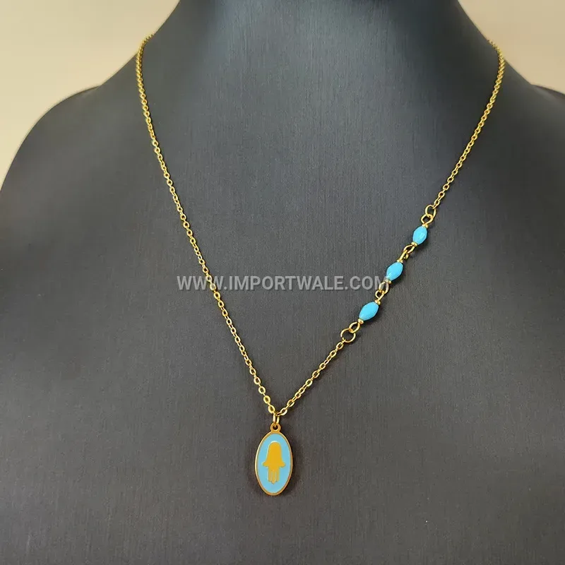 Gold Plated Titanium Steel Evil Eye Hand Pendant Necklace