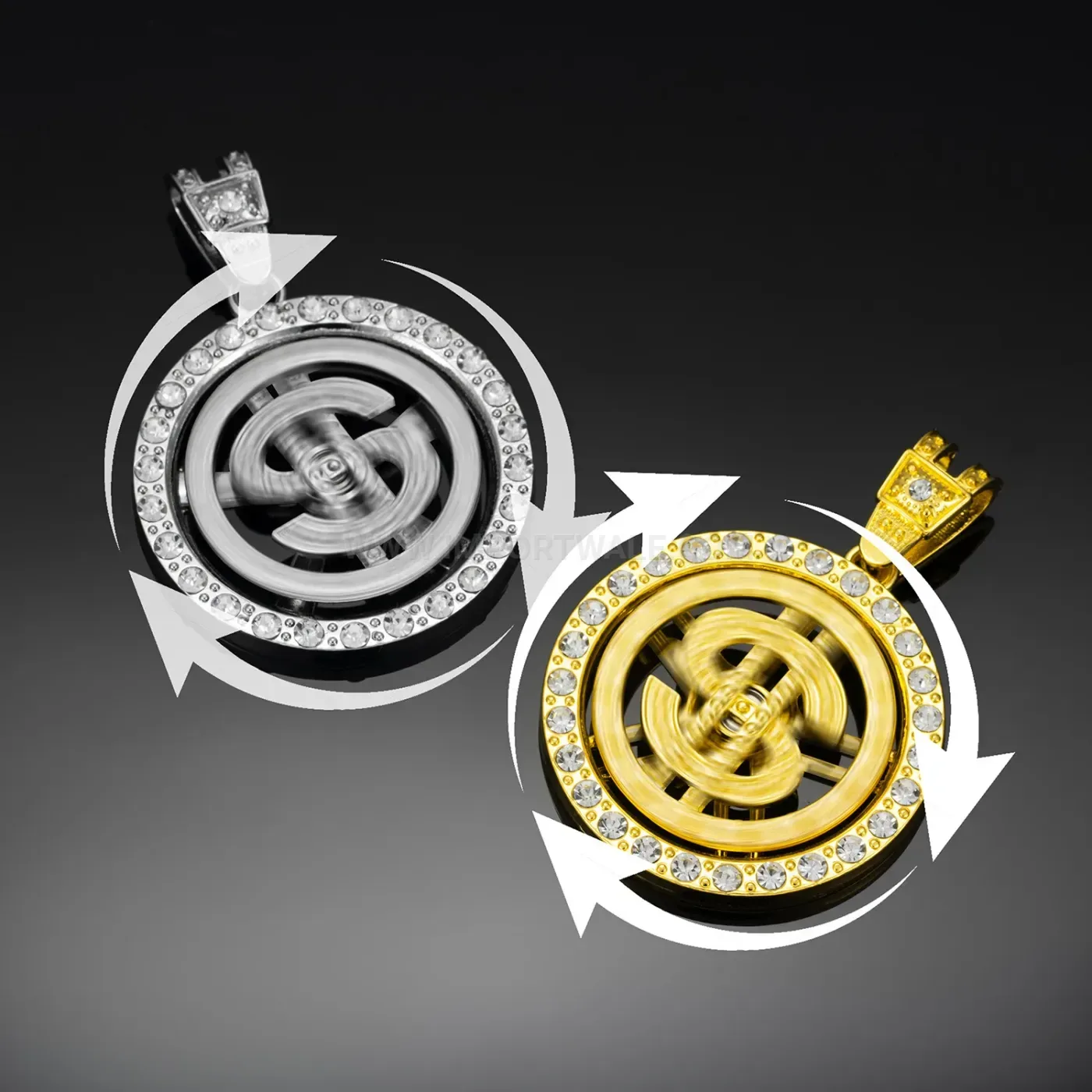 Rotating US Dollar Sign Alloy Pendant Cuban Necklace