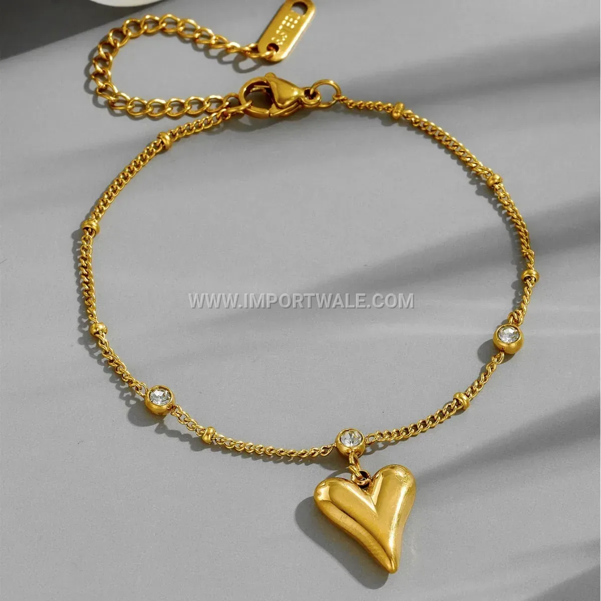 Sparkling Zircon Heart Titanium Steel Anti Tarnish Anklet