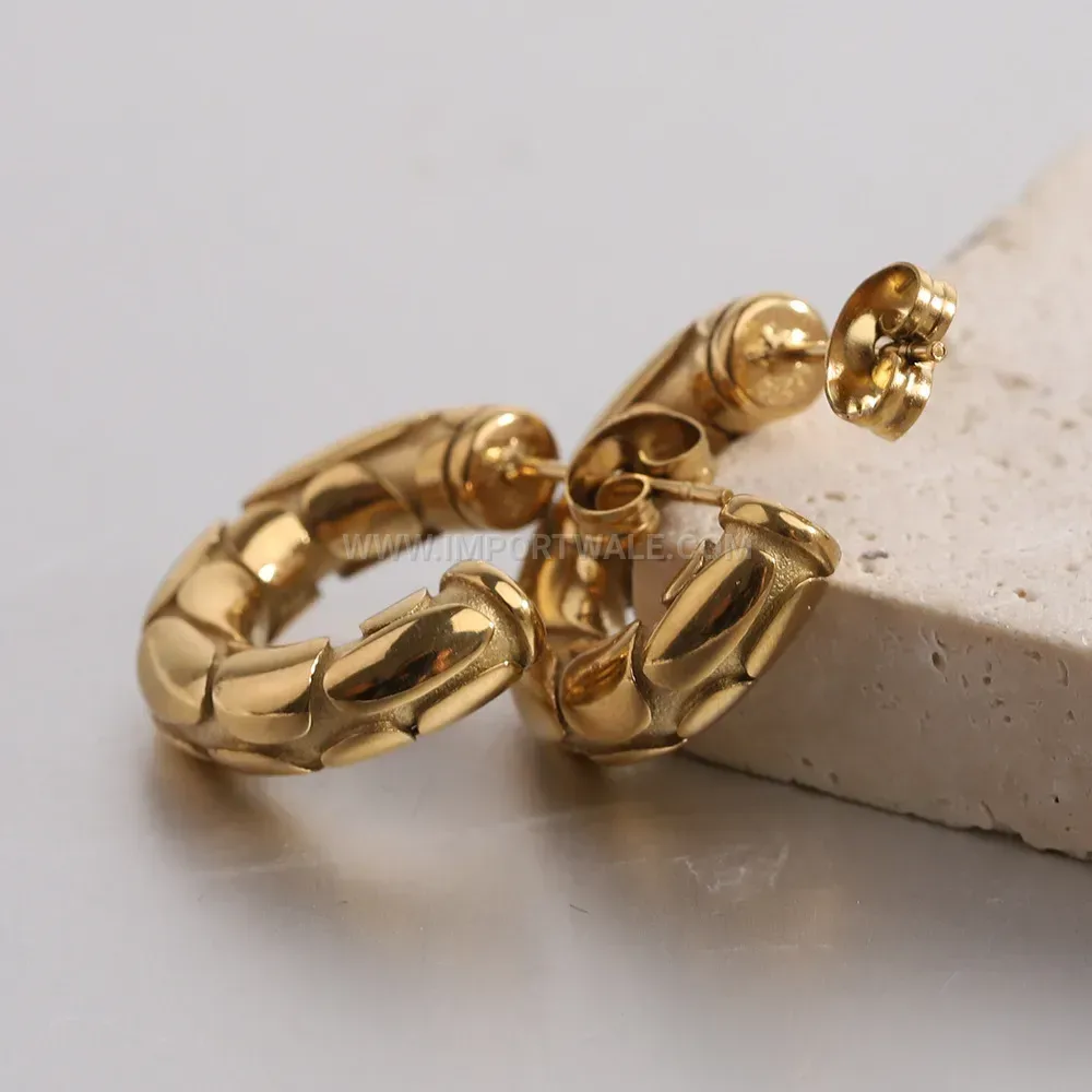 Embossed Snake Pattern Stainless Steel C Hoop Earrings
