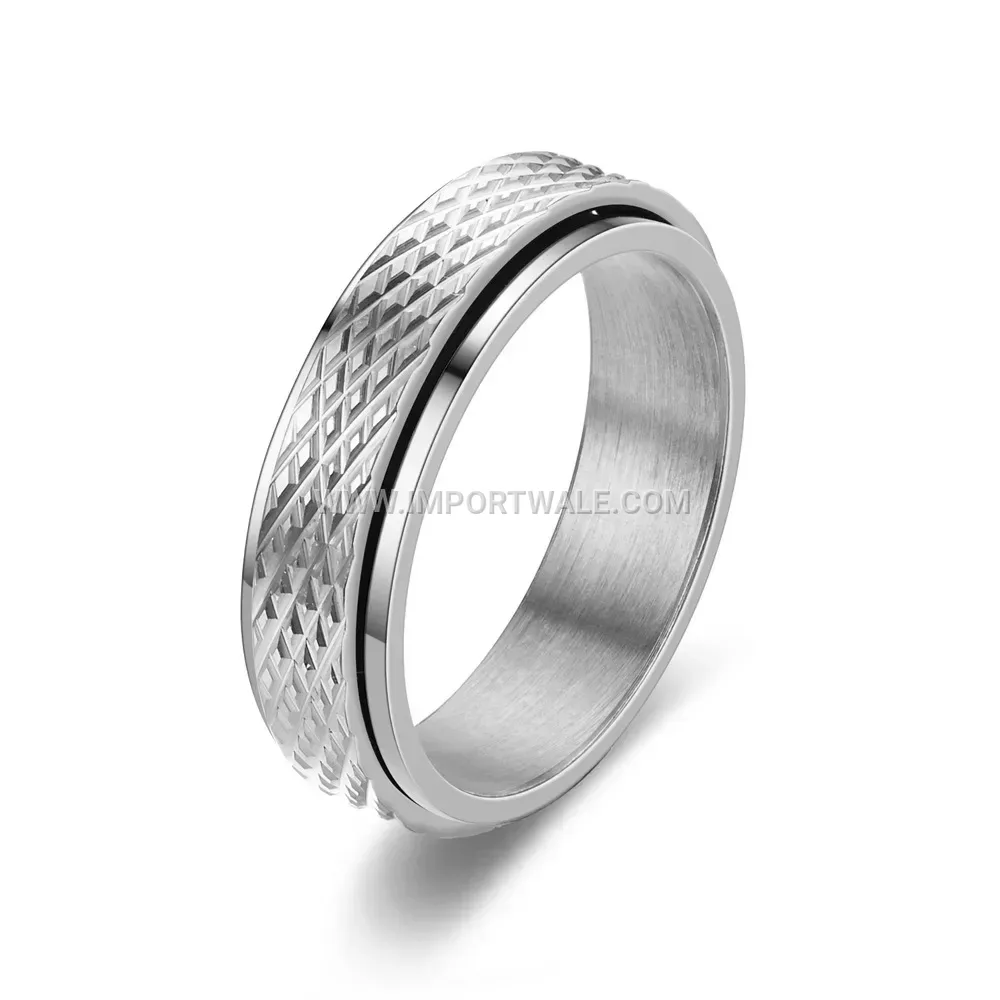 Spinner Stainless Steel Band Ring With Diamond Pattern