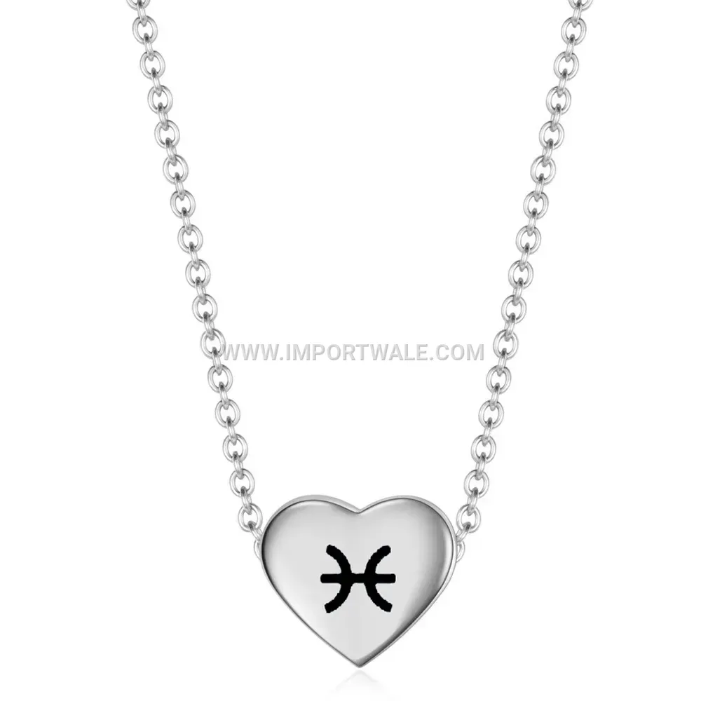 Laser Engraved Zodiac Heart Pendant Stainless Steel Necklace