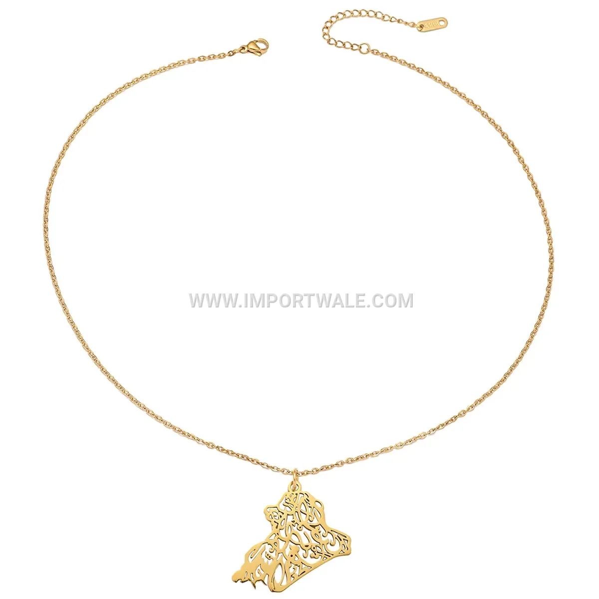 Stainless Steel Islamic Arabic Map Pendant Necklace