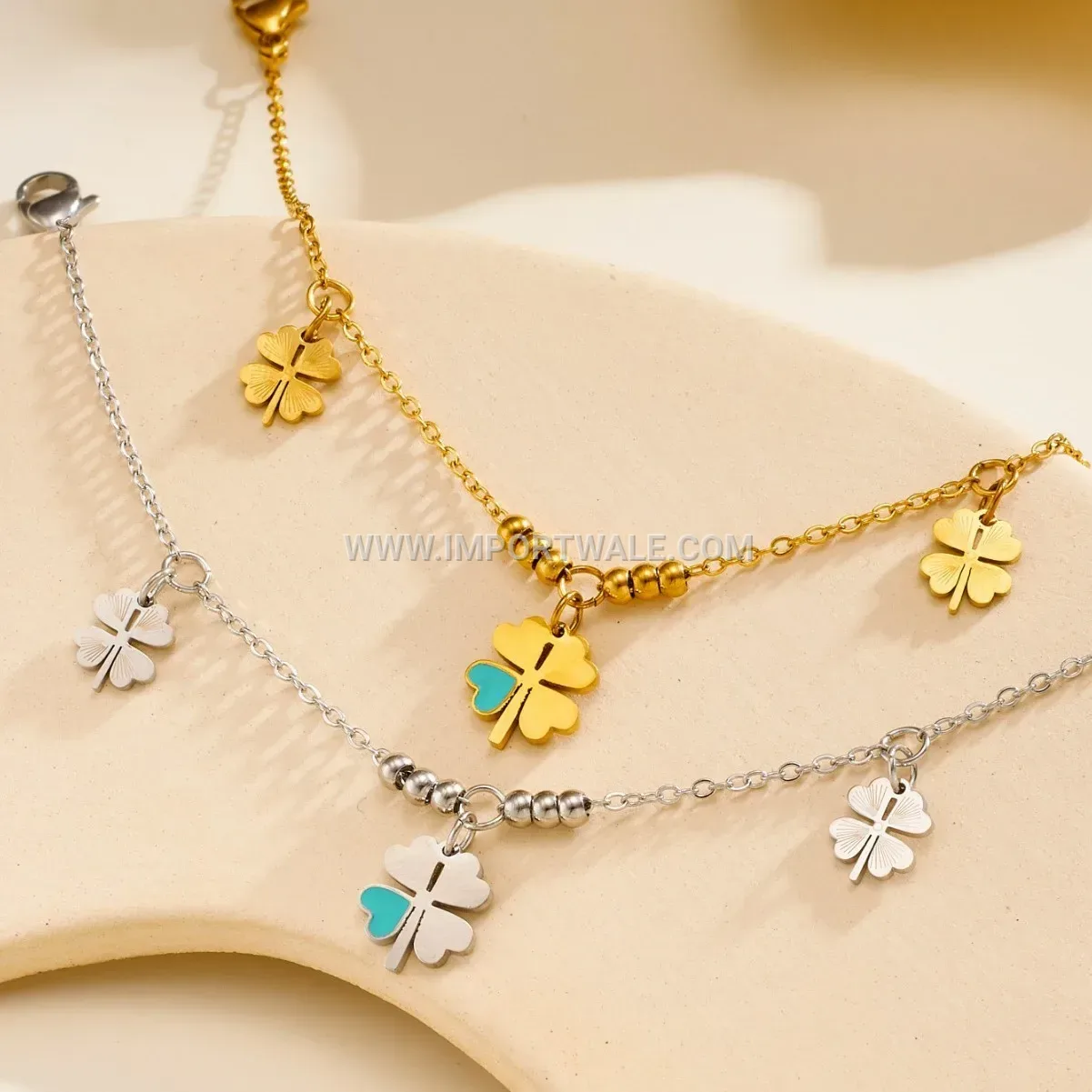 Gold Plated Titanium Steel Four Leaf Clover Anklet