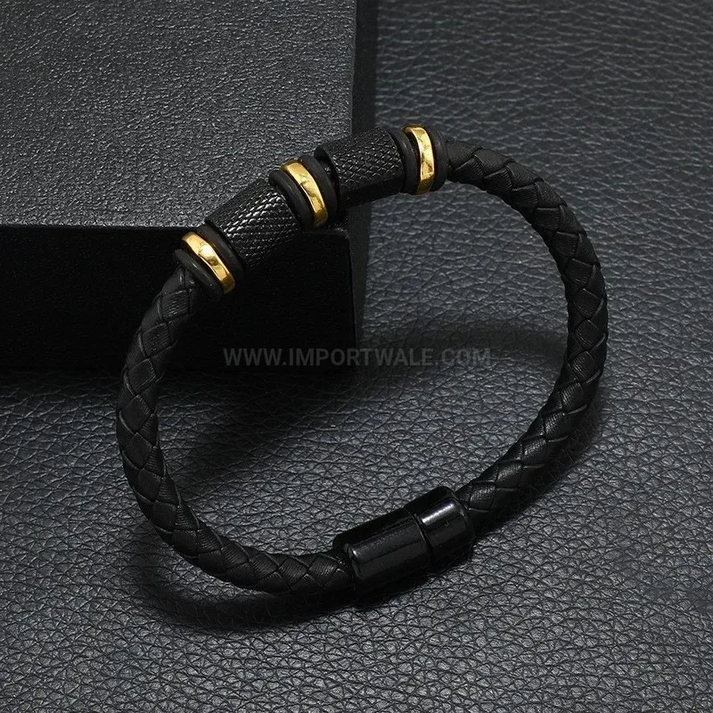 Fashion Vintage Hollow Braided Leather Men Bracelet With Magnetic Clasp