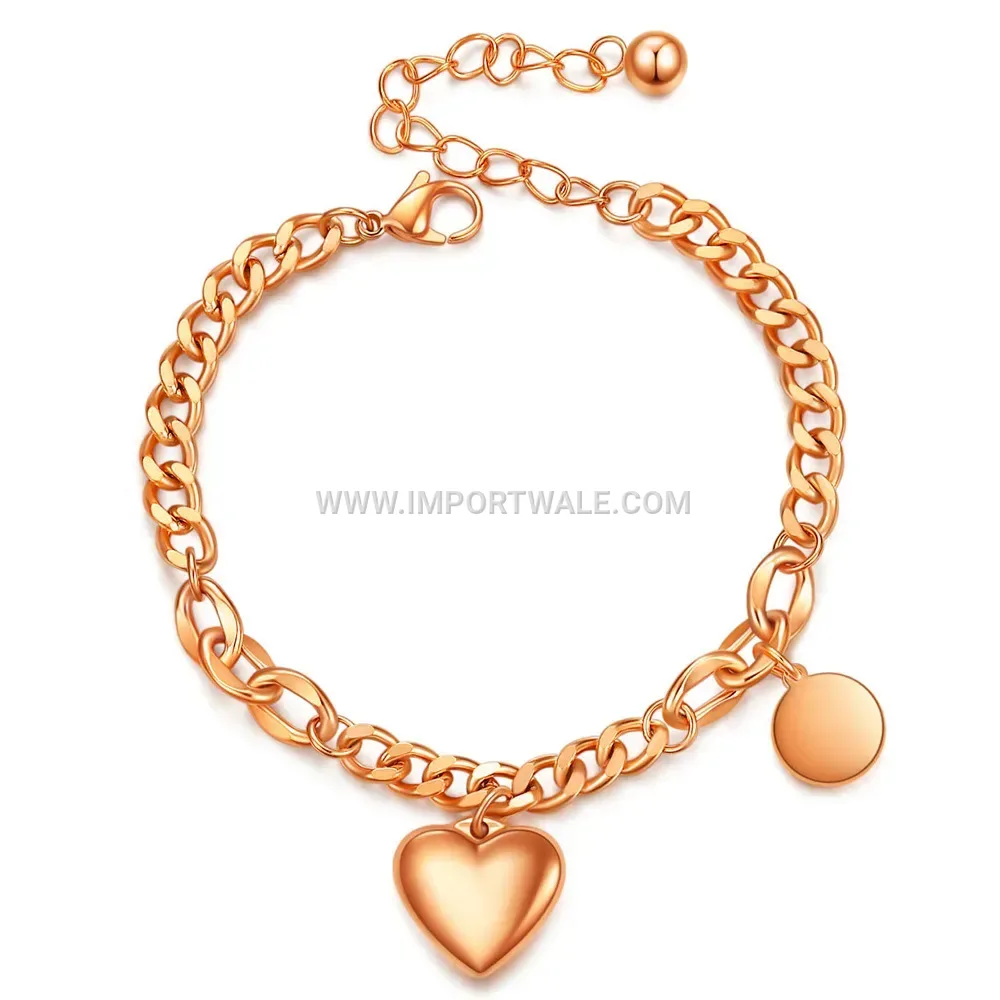 Wide Cuban Chain Stainless Steel Heart Charm Bracelet