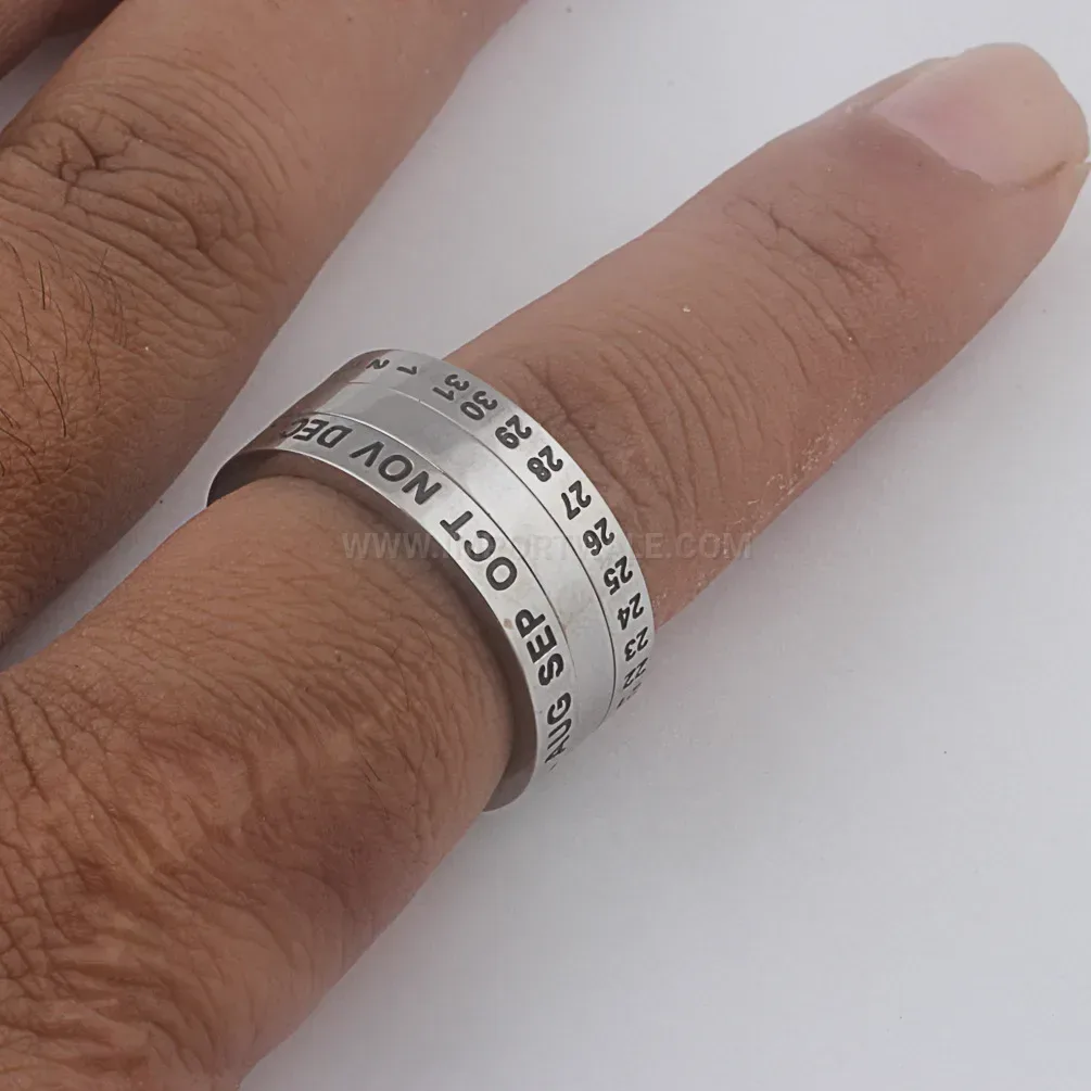 Designer Rotating Calendar Stainless Steel Band Ring