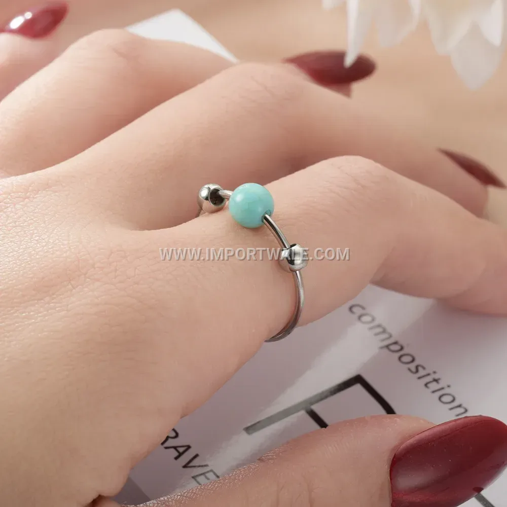 Adjustable Stainless Steel Spinner Ring with Bead Detail