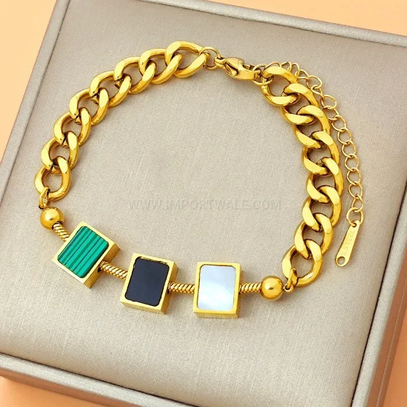 Geometrical Star and Shell Charm Stainless Steel Chain Bracelet