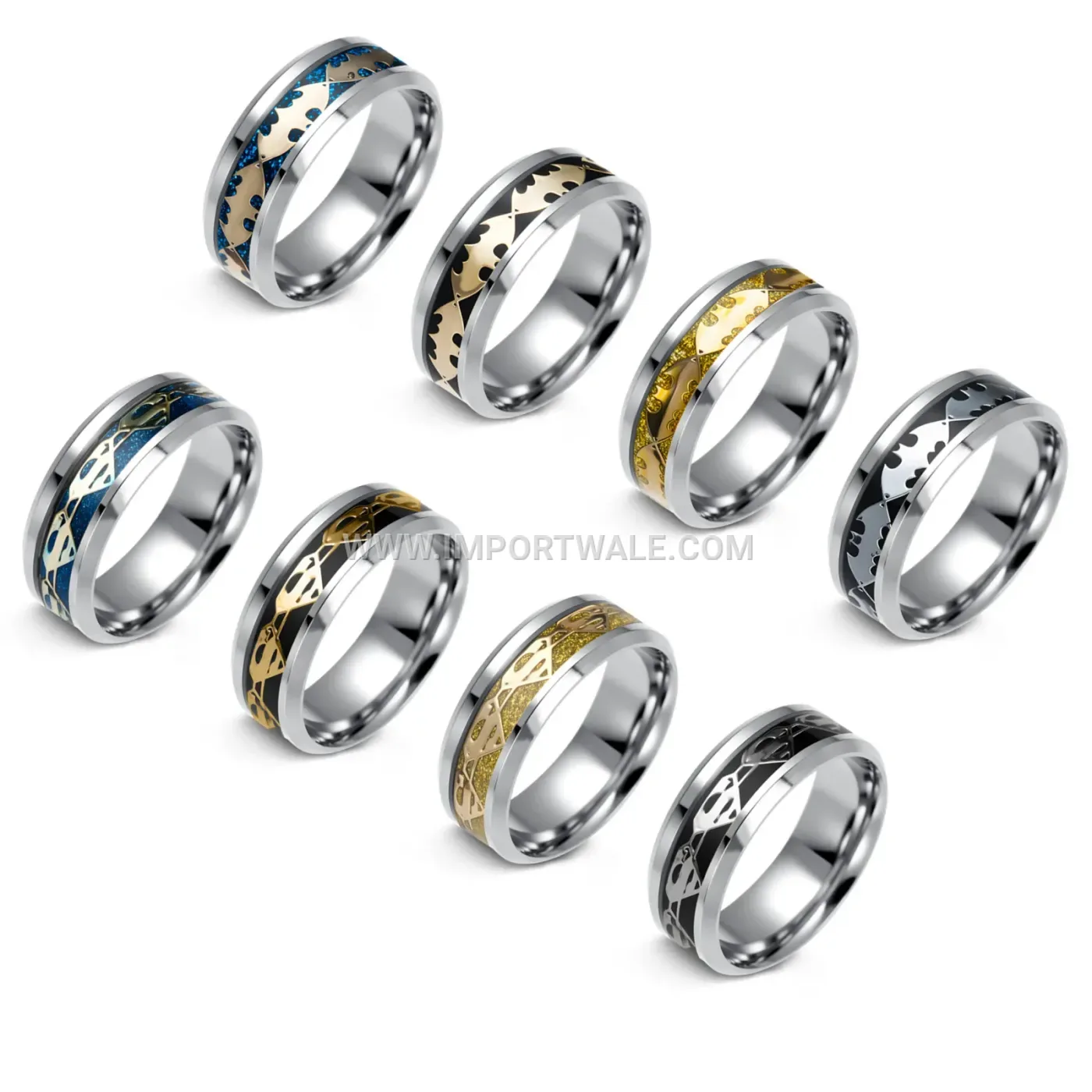 Emblem Inset Stainless Steel Graphic Ring Band