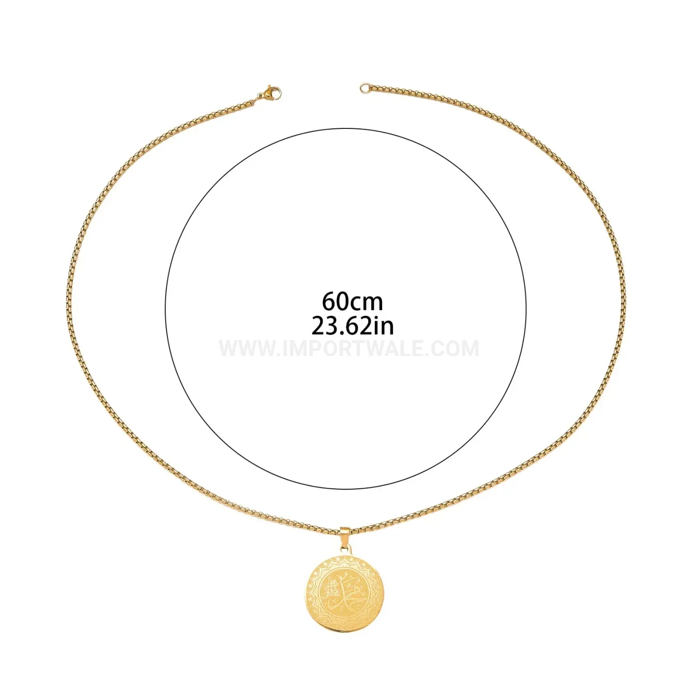 Elegant Stainless Steel Arabic Calligraphy Medallion Pendant Necklace