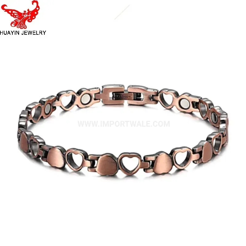 Elegant Heart Charm Pure Copper Bio Magnetic Energy Bracelet