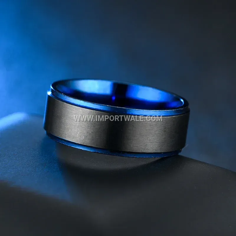 Two-Tone Stepped Stainless Steel Band Ring for Men