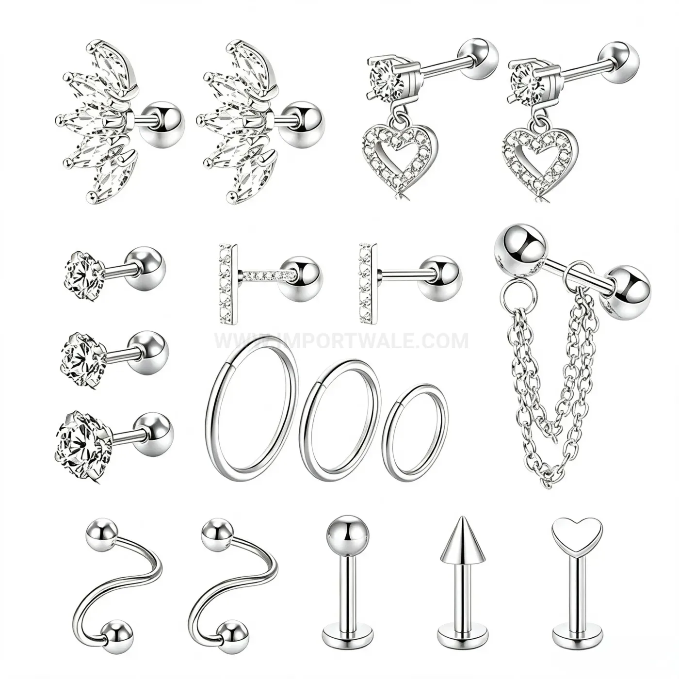 Bold Cubic Zirconia Stainless Steel Piercing Nose Ring