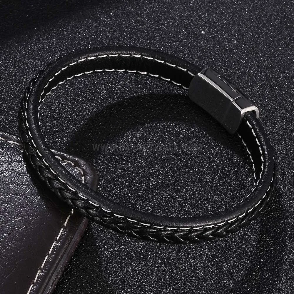 Woven Leather Wrap Wristband with Stainless Steel Magnetic Clasp