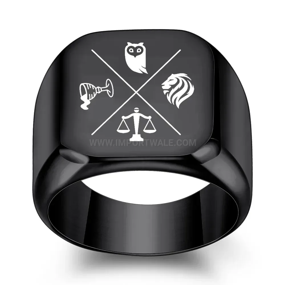 Chic Laser Etched Stainless Steel Signet Band Ring