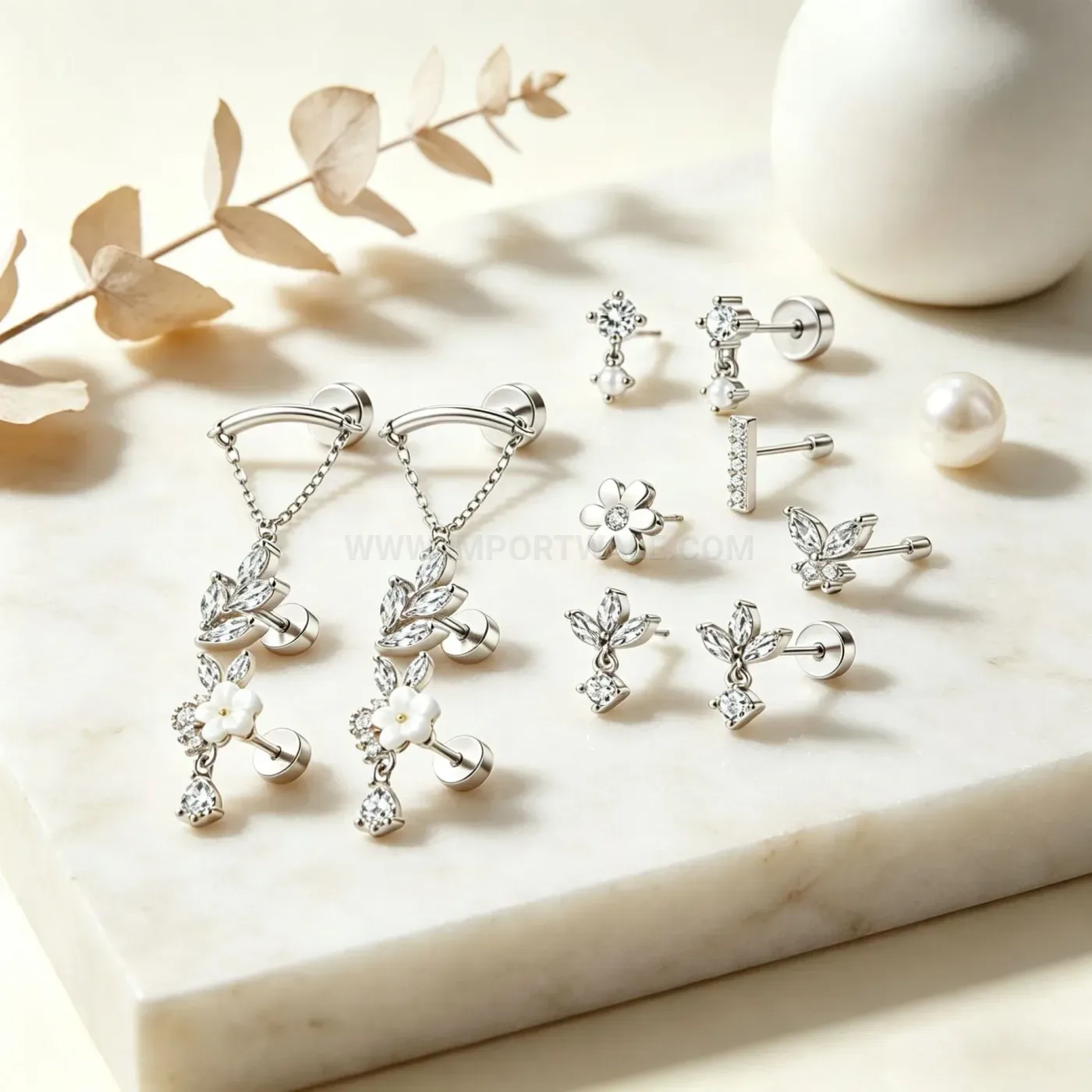Trendy Delicate Stainless Steel Chain Link Layering Cartilage Piercing Stud Set