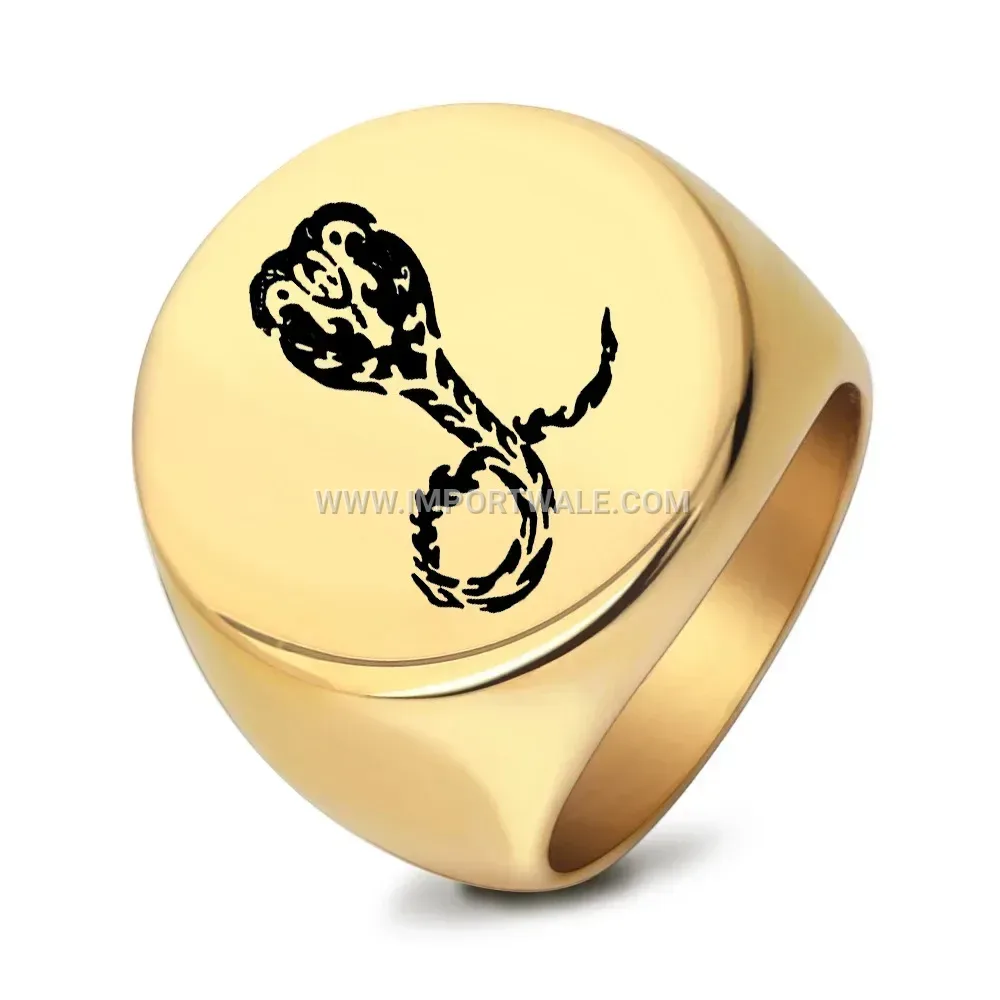 Laser Engraved Cobra Signet Ring in Stainless Steel