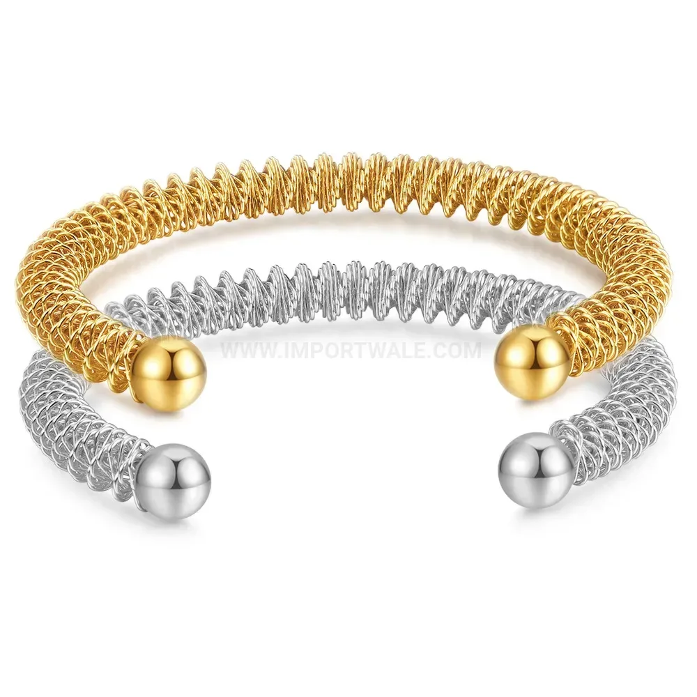 Fashion Vintage Style Open Spring Stainless Steel Bangle Bracelet