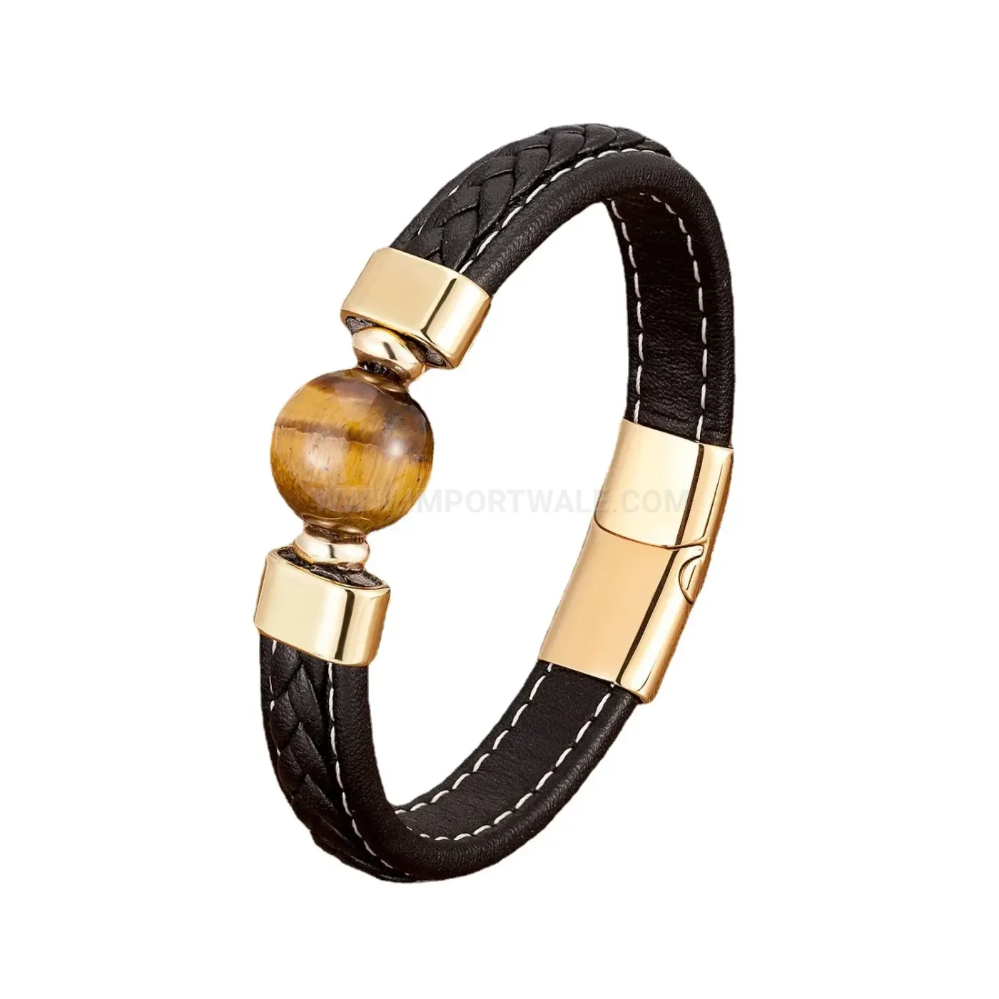 Braided Leather Cord Natural Stone Men Bracelet