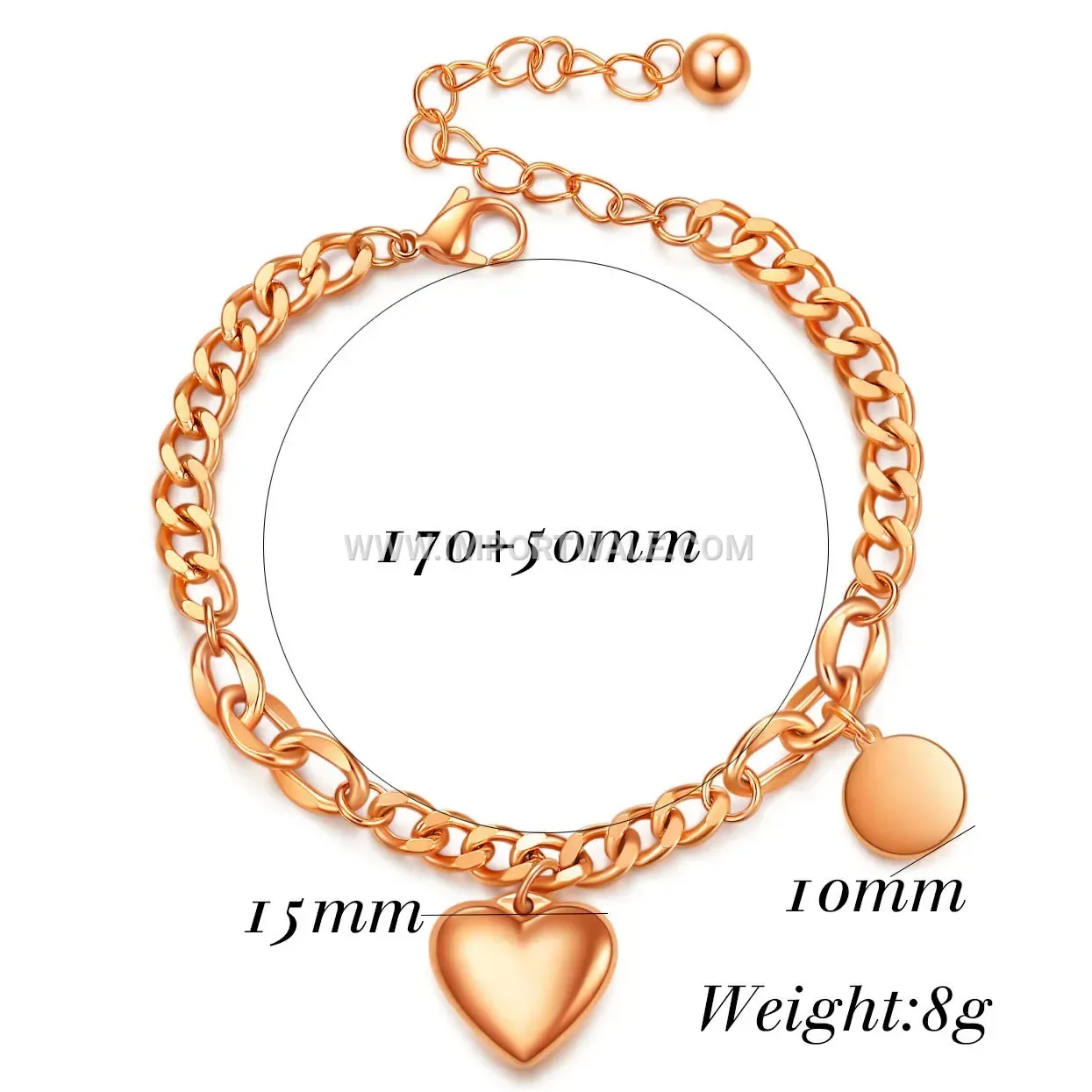 Wide Cuban Chain Stainless Steel Heart Charm Bracelet